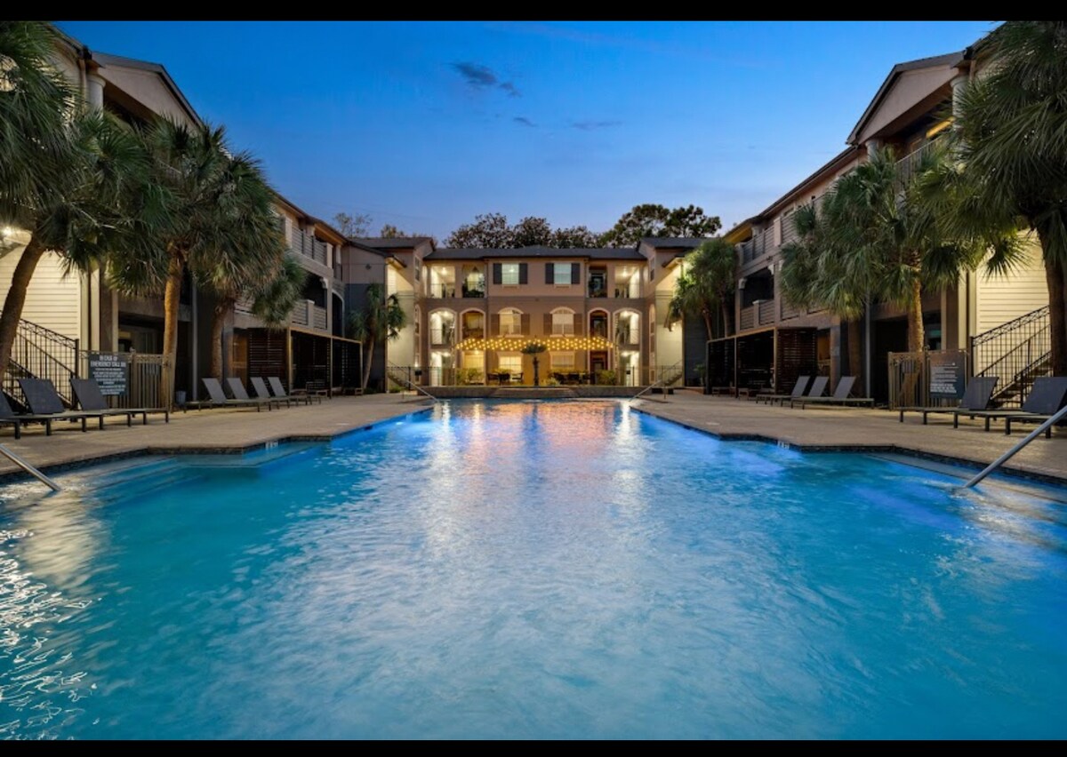 Resident pool at dusk